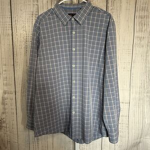 Quieti Mens Shirt XL Plaid Long Sleeve Button Up Blue Brown